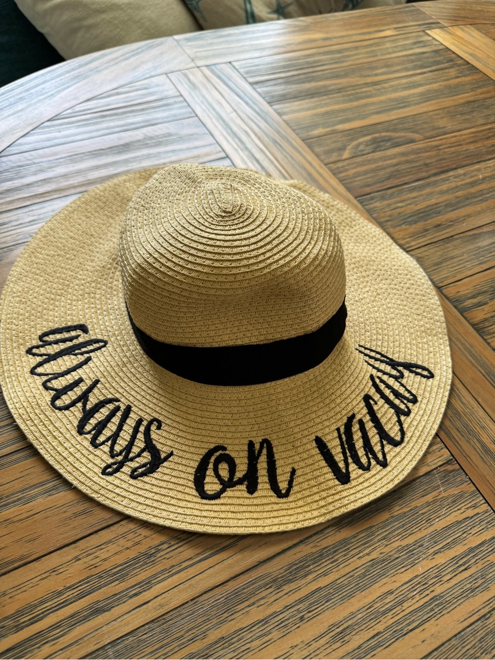 Straw Wide Brim Sun Hat - "Always on Vacay"